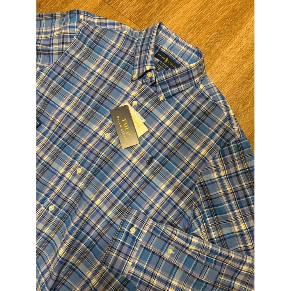 Polo Ralph Lauren Mens Classic Fit Plaid Button Down Shirt Blue White NWT L 16.5